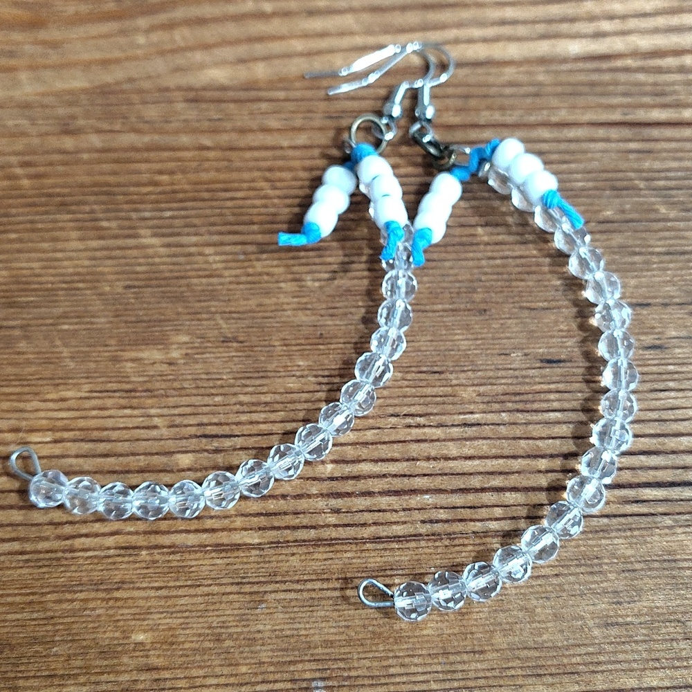 *5 For $20***Ladies Long Clear Beaded Dangle Earrings,  Handmade - Picture 8 of 8
